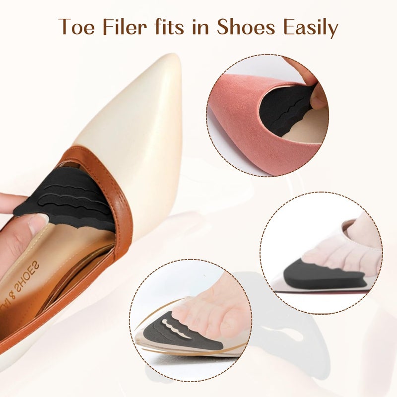 EACOZY Shoe Inserts, Foam Filler, 4 Pairs Adjustable Toe Inserts for Loose Shoes, Black and Beige - Image 5